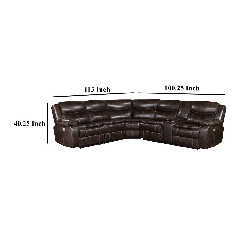 Susan Power Recliner Sectional Sofa Brown Faux Leather Console BM329727
