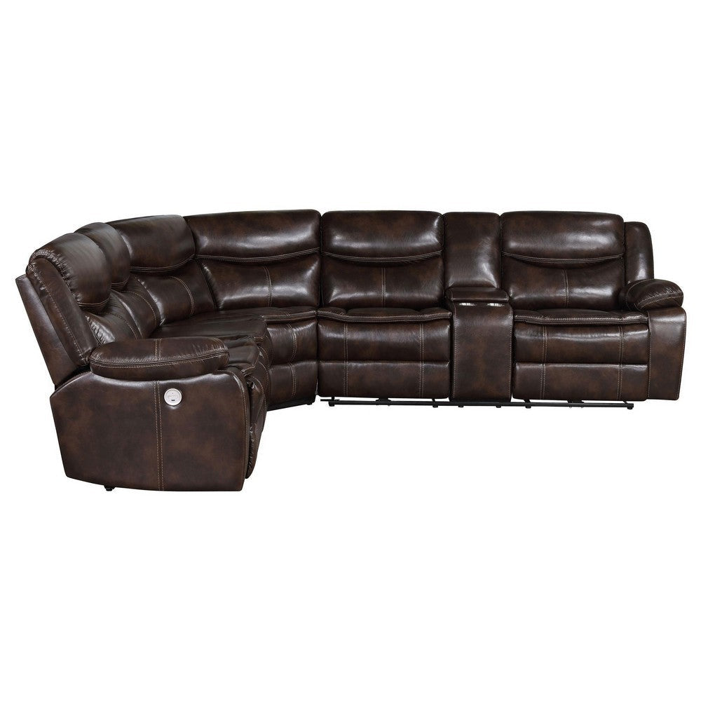 Susan Power Recliner Sectional Sofa Brown Faux Leather Console BM329727
