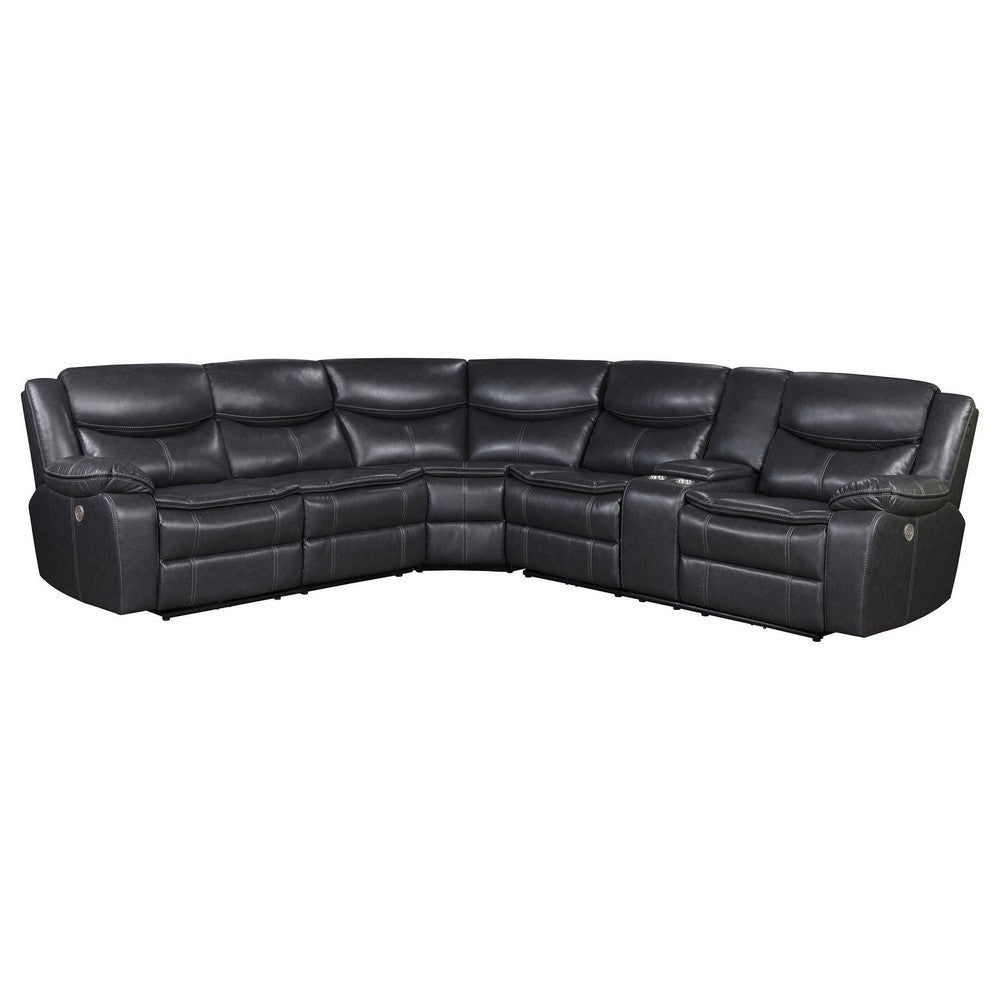 Susan Power Recliner Sectional Sofa Gray Faux Leather Center Console BM329728