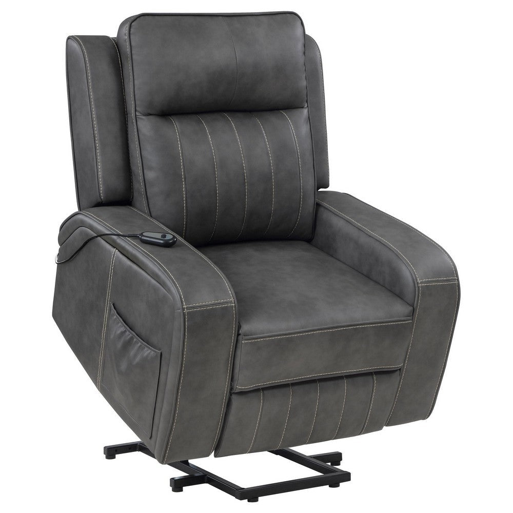 Josen Power Recliner Chair 36 Inch Gray Faux Leather Track Armrests BM329729
