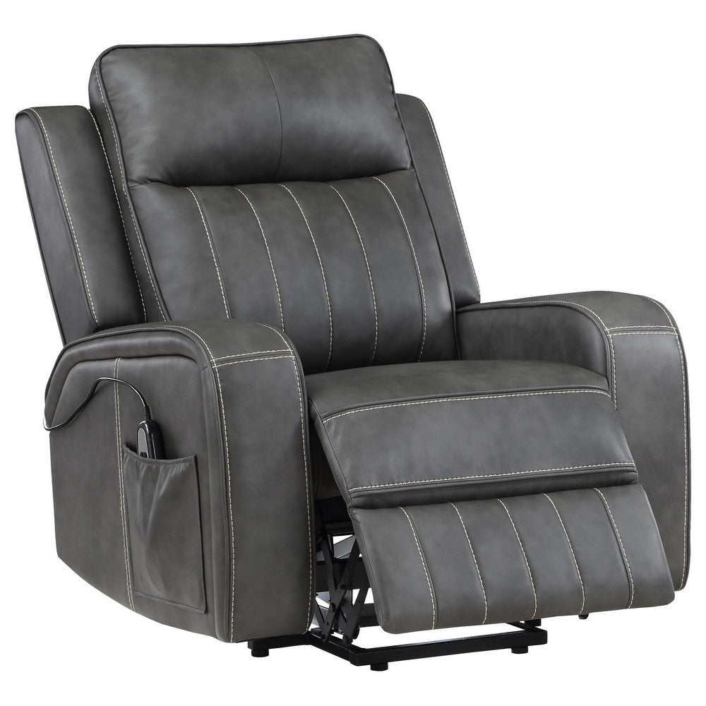 Josen Power Recliner Chair 36 Inch Gray Faux Leather Track Armrests BM329729