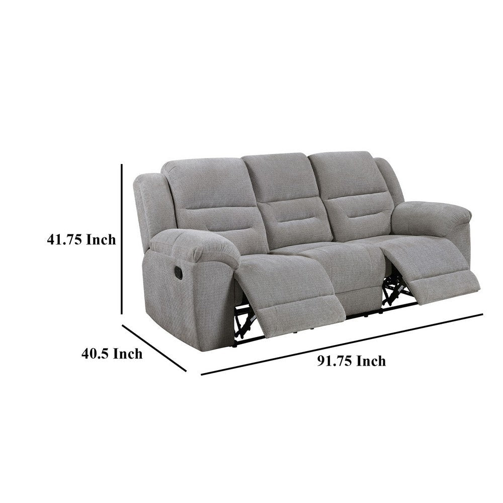Gilo Manual Recliner Sofa 92 Inch Light Gray Pillow Top Armrests BM329730