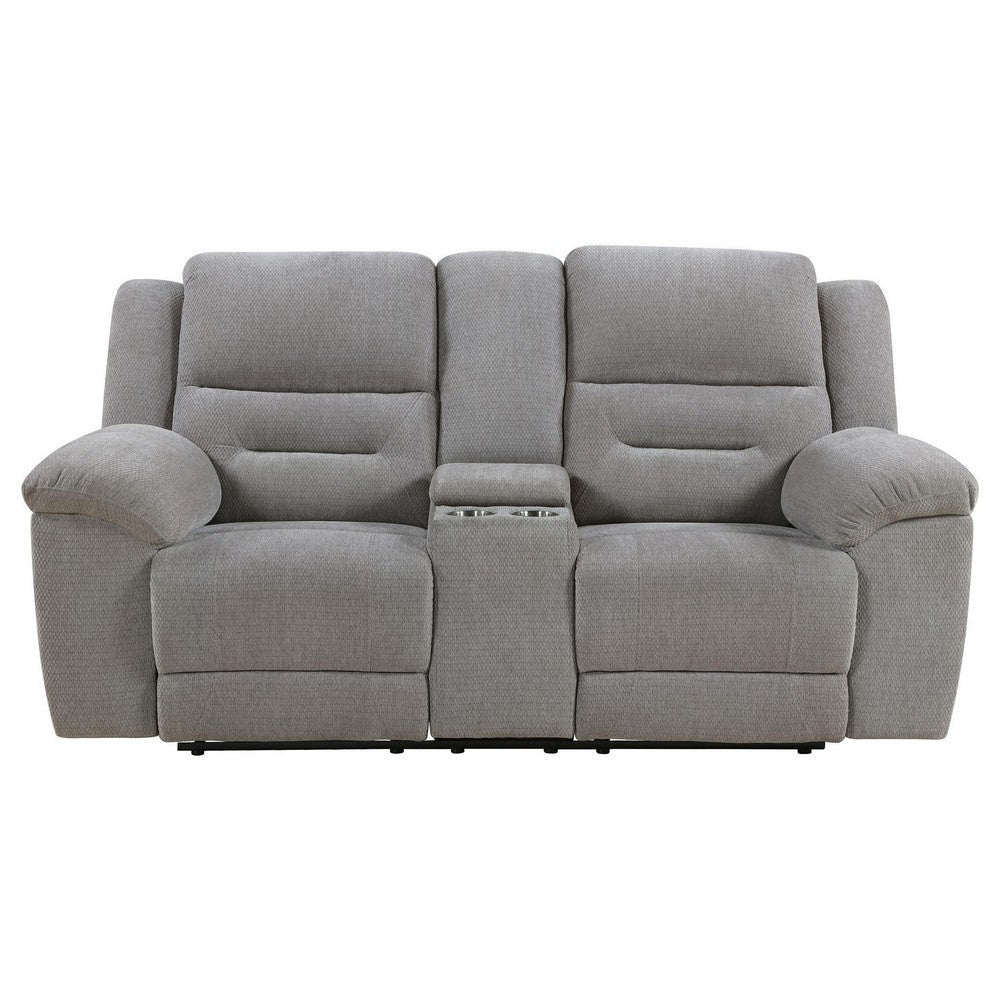 Gilo Manual Recliner Loveseat 81 Inch Light Gray Pillow Top Armrests BM329731