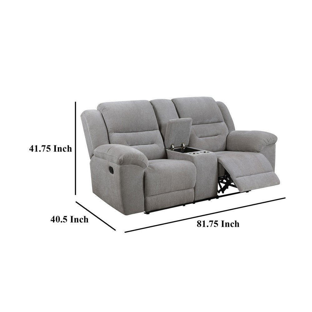 Gilo Manual Recliner Loveseat 81 Inch Light Gray Pillow Top Armrests BM329731