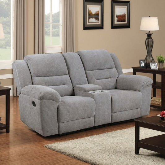Gilo Manual Recliner Loveseat, 81 Inch Light Gray, Pillow Top Armrests