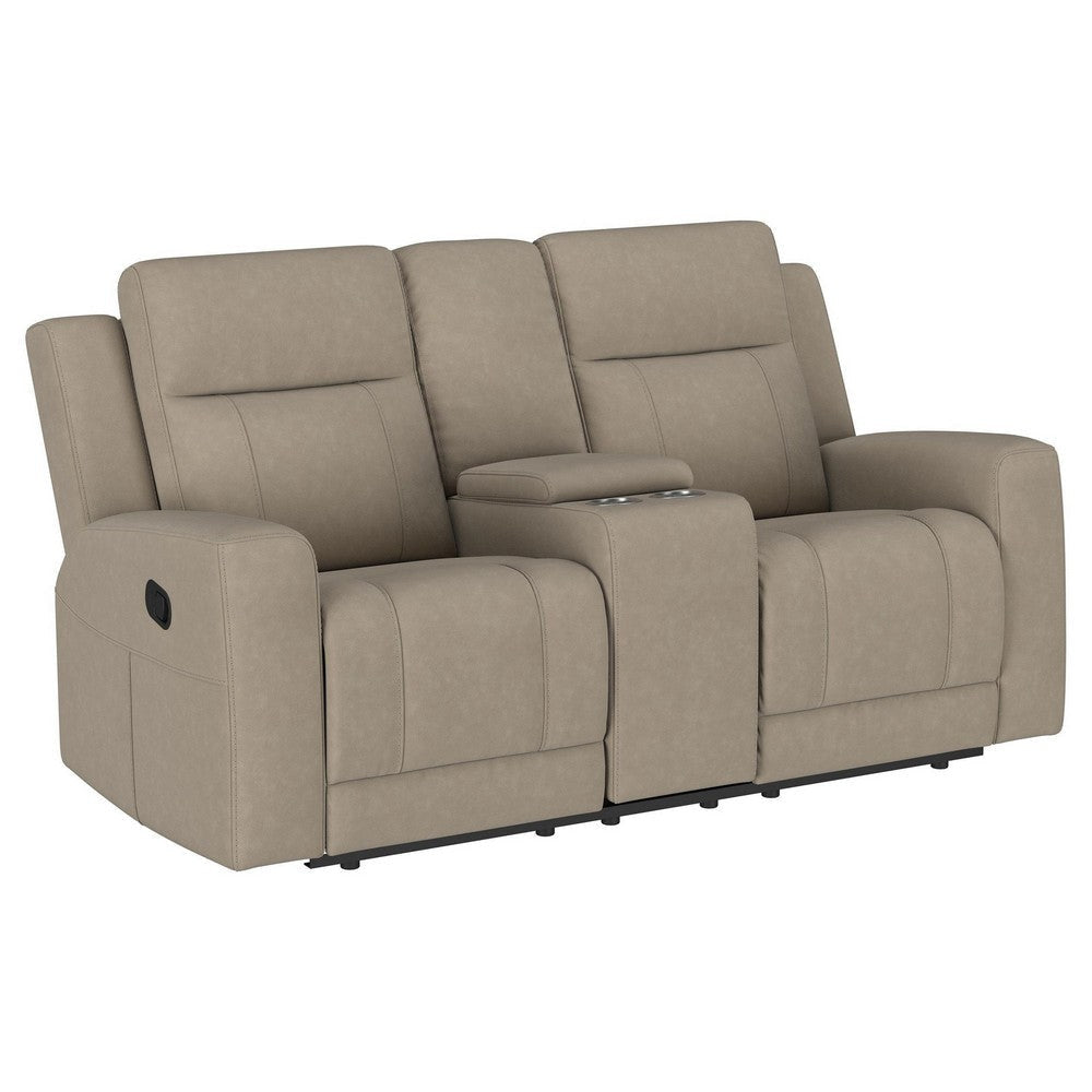 Krio Manual Recliner Loveseat 71 Inch Modern Taupe Brown Faux Leather BM329734