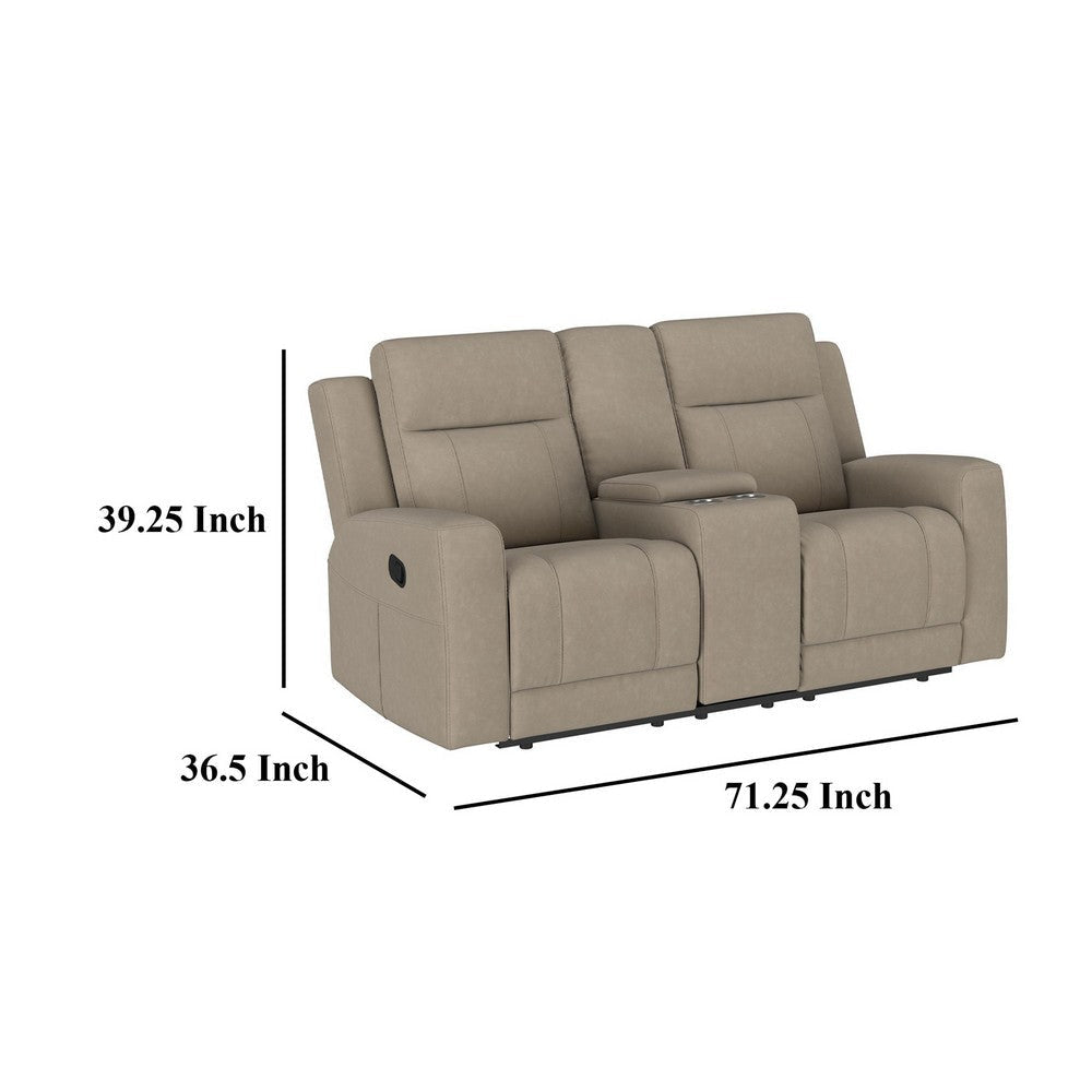 Krio Manual Recliner Loveseat 71 Inch Modern Taupe Brown Faux Leather BM329734