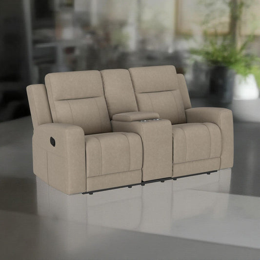 Krio Manual Recliner Loveseat, 71 Inch Modern Taupe Brown Faux Leather