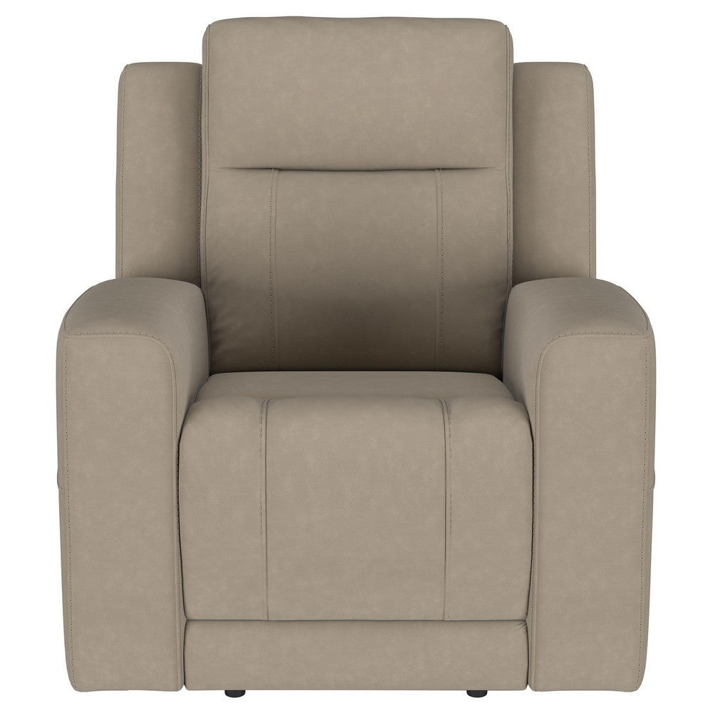 Krio Manual Recliner Chair 37 Inch Modern Taupe Brown Faux Leather BM329735