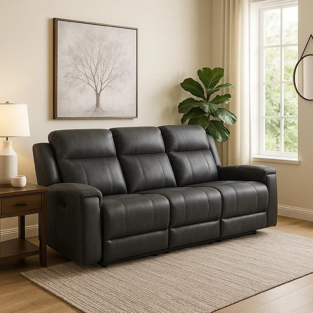 Krio Manual Recliner Sofa, 80 Inch, Modern Charcoal Gray Faux Leather