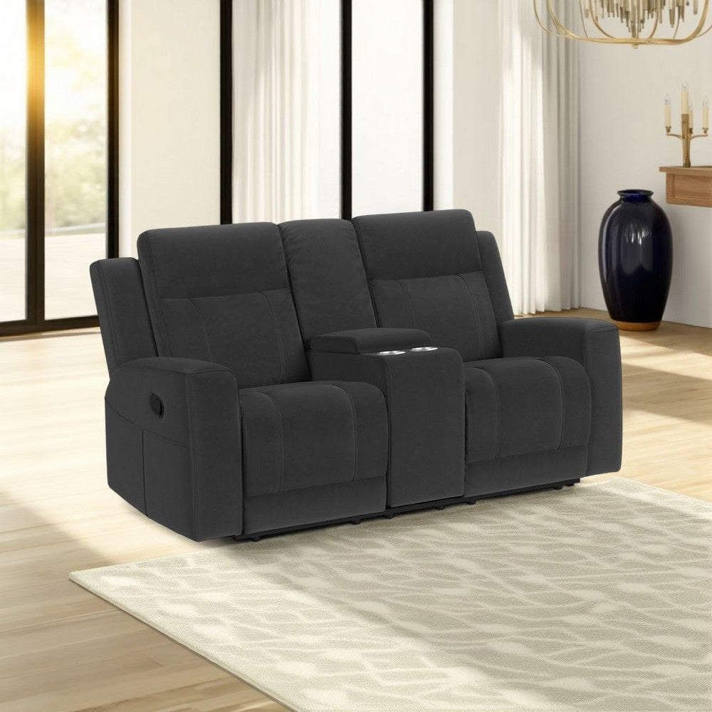 Krio Manual Recliner Loveseat, 71 Inch, Charcoal Gray Faux Leather
