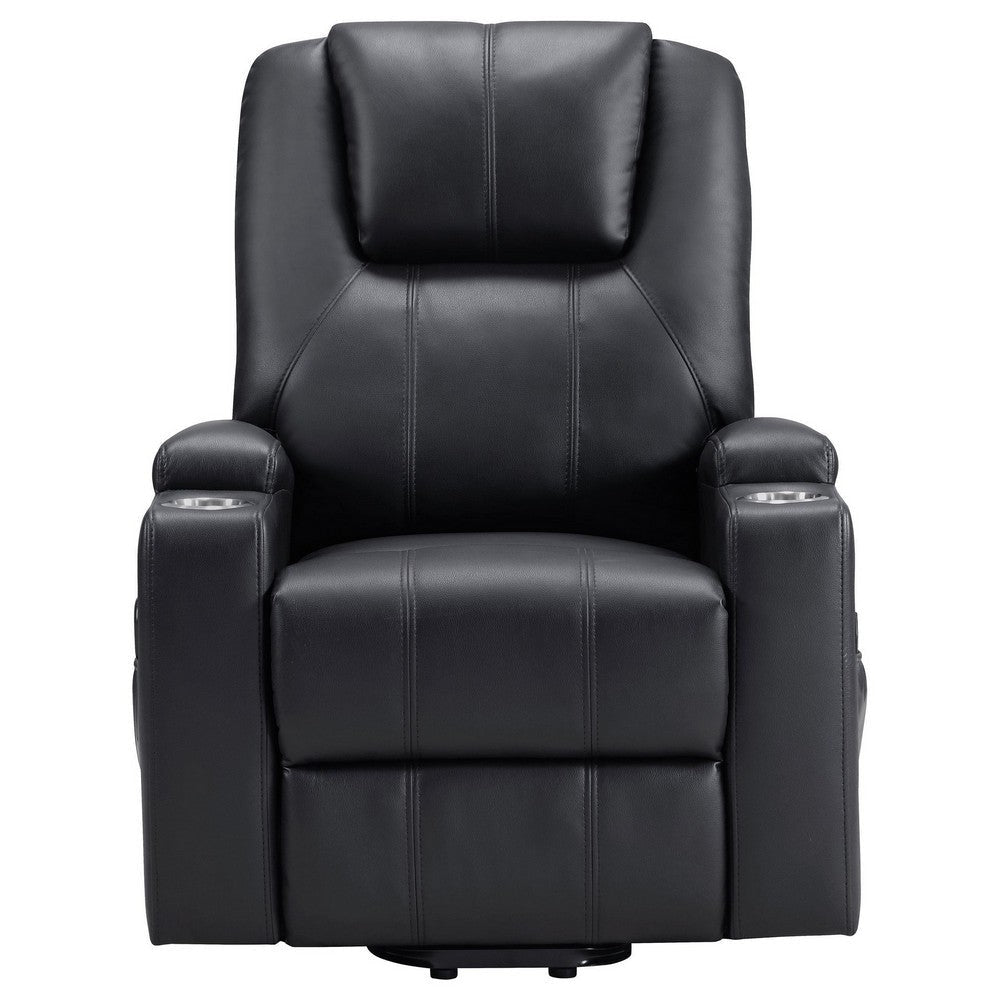Stoy Power Lift Recliner Chair Massage 36 Inch Black Faux Leather BM329739