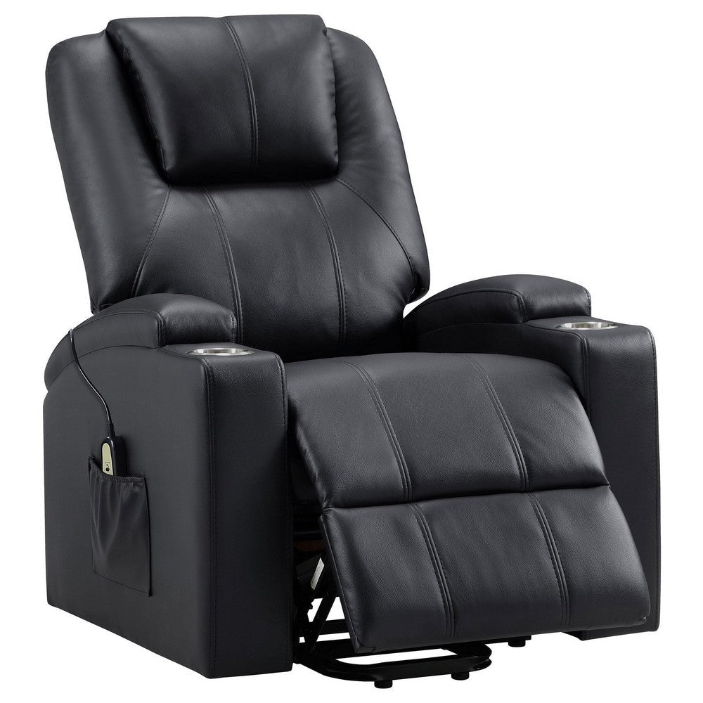 Stoy Power Lift Recliner Chair Massage 36 Inch Black Faux Leather BM329739