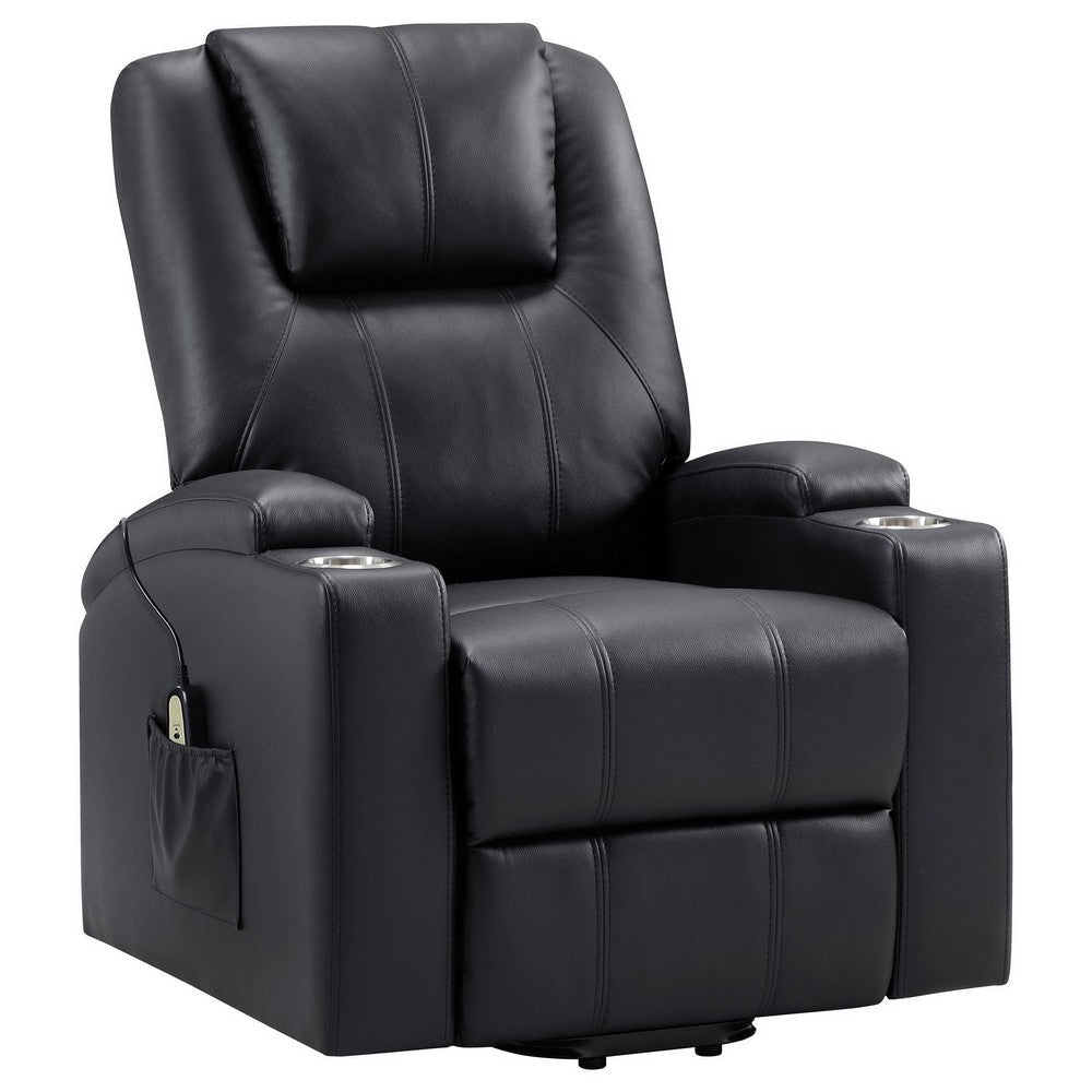 Stoy Power Lift Recliner Chair Massage 36 Inch Black Faux Leather BM329739