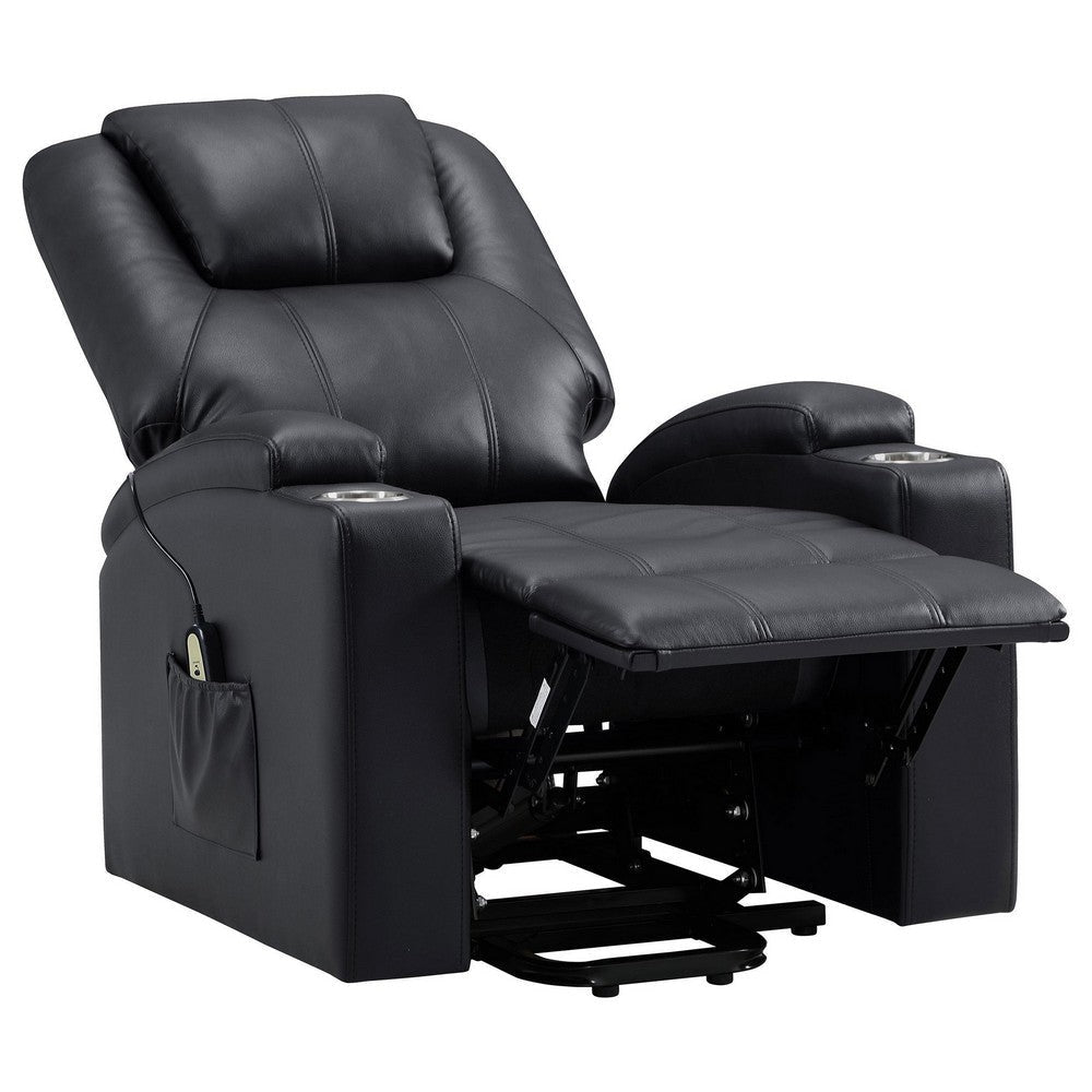 Stoy Power Lift Recliner Chair Massage 36 Inch Black Faux Leather BM329739