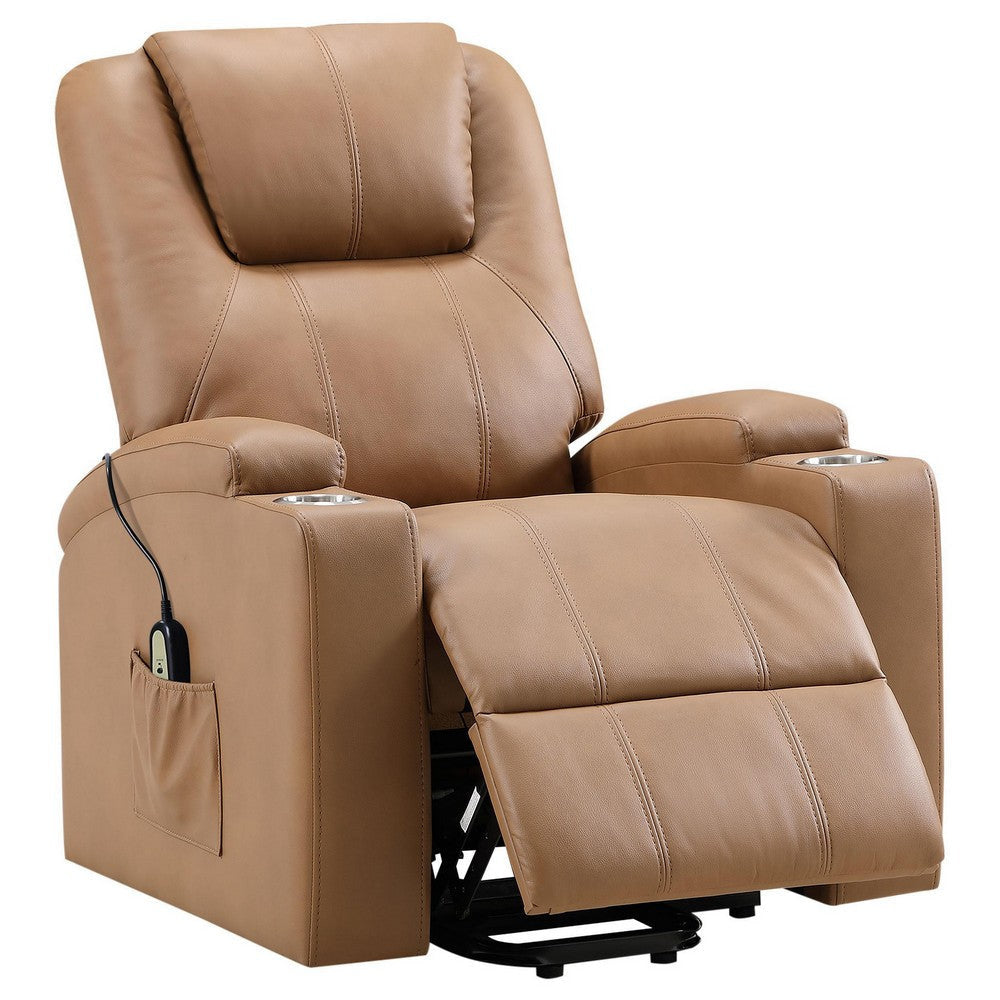 Stoy Power Lift Recliner Chair Massage 36 Inch Brown Faux Leather