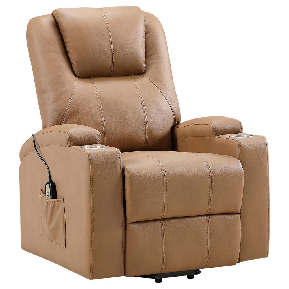 Stoy Power Lift Recliner Chair Massage 36 Inch Brown Faux Leather