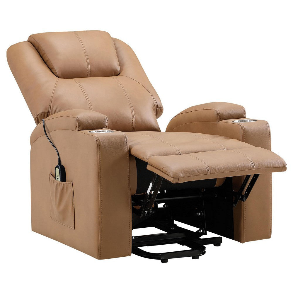 Stoy Power Lift Recliner Chair Massage 36 Inch Brown Faux Leather