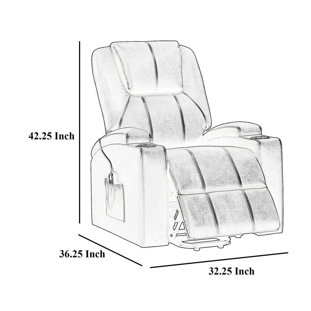 Stoy Power Lift Recliner Chair Massage 36 Inch Brown Faux Leather