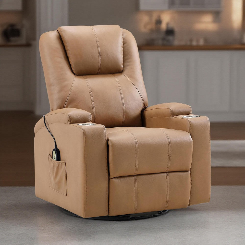 Stoy Power Lift Recliner Chair, Massage, 36 Inch Brown Faux Leather
