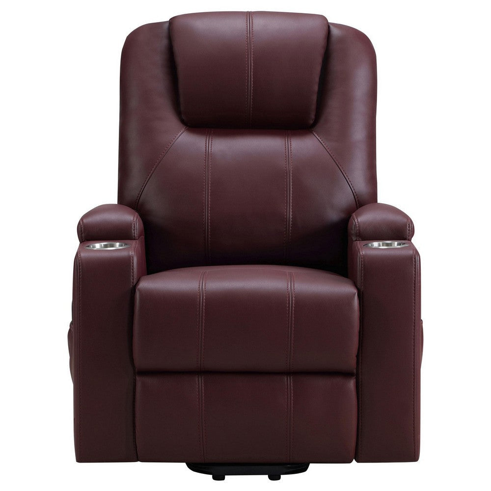Stoy Power Lift Recliner Chair Massage 36 Inch Wine Red Faux Leather