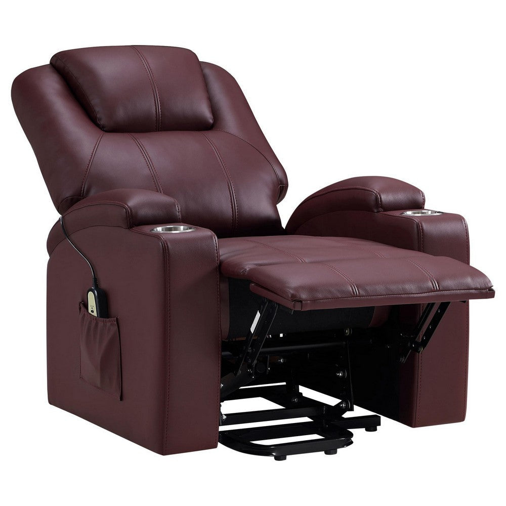 Stoy Power Lift Recliner Chair Massage 36 Inch Wine Red Faux Leather