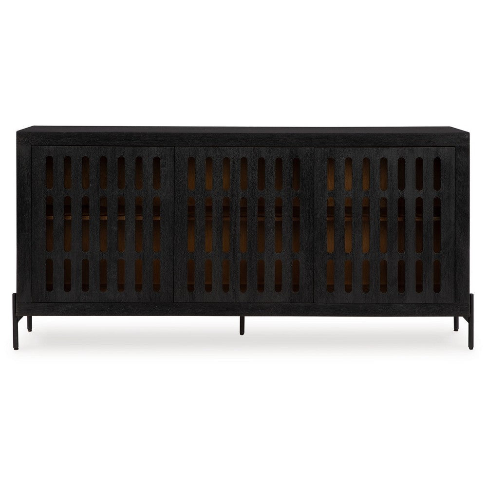 Ashley Lizzy Sideboard Console 3 Inner Shelves Black Natural Wood 64 Inch BM329742