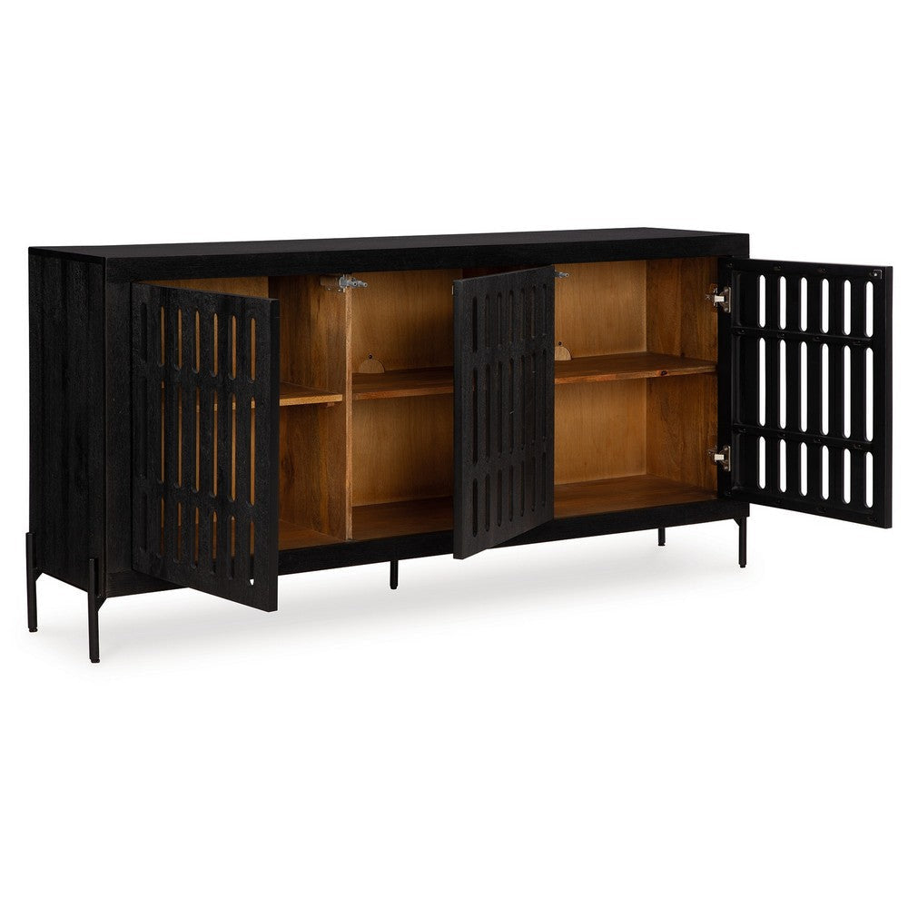 Ashley Lizzy Sideboard Console 3 Inner Shelves Black Natural Wood 64 Inch BM329742
