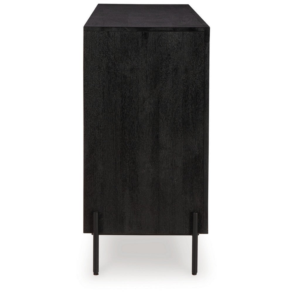 Ashley Lizzy Sideboard Console 3 Inner Shelves Black Natural Wood 64 Inch BM329742