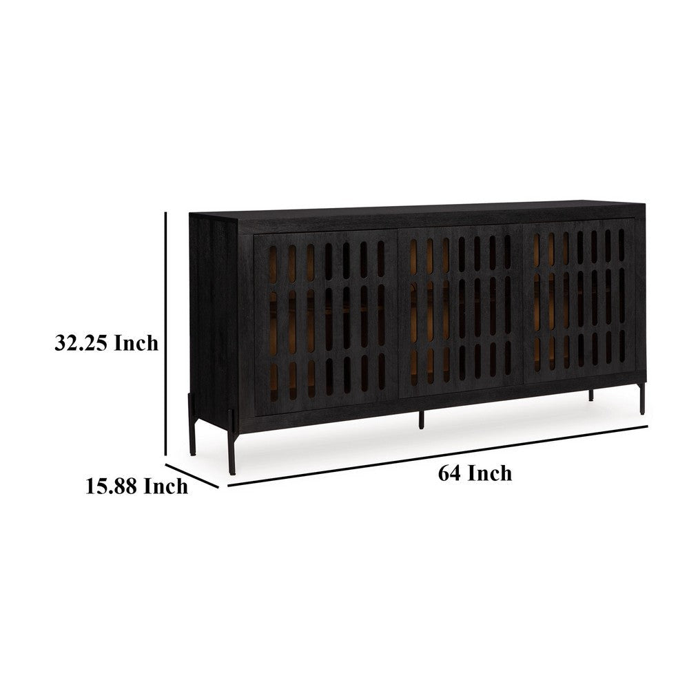 Ashley Lizzy Sideboard Console 3 Inner Shelves Black Natural Wood 64 Inch BM329742