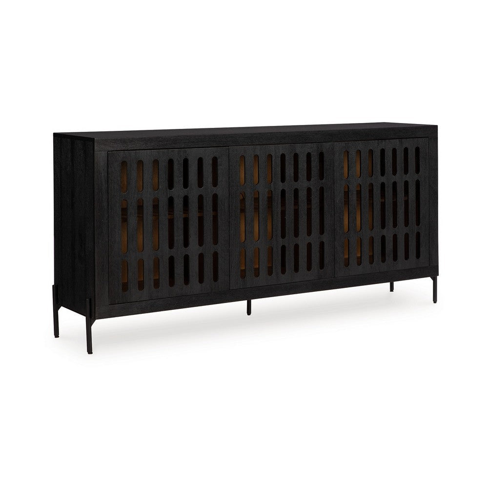 Ashley Lizzy Sideboard Console 3 Inner Shelves Black Natural Wood 64 Inch BM329742