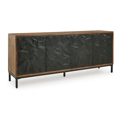 Ashley Anby Sideboard Console, 4 Doors, 2 Shelves, Black, Brown Wood 70 Inch