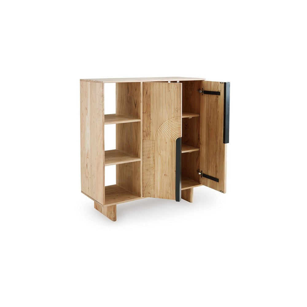 Ashley Ebie Buffet Console Fluted Doors 5 Shelves Natural Brown 40 Inch BM329744