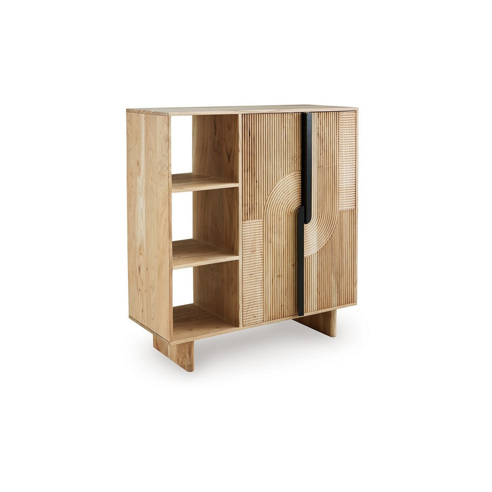 Ashley Ebie Buffet Console Fluted Doors 5 Shelves Natural Brown 40 Inch BM329744