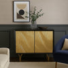 Ashley Yien Sideboard Console, 2 Carved Doors, Gold Legs, Black Wood 40 Inch