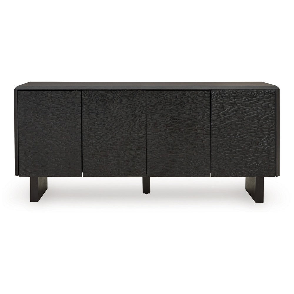 Ashley Arrel Sideboard Console Beveled 4 Doors Black Solid Wood 65 Inch BM329746