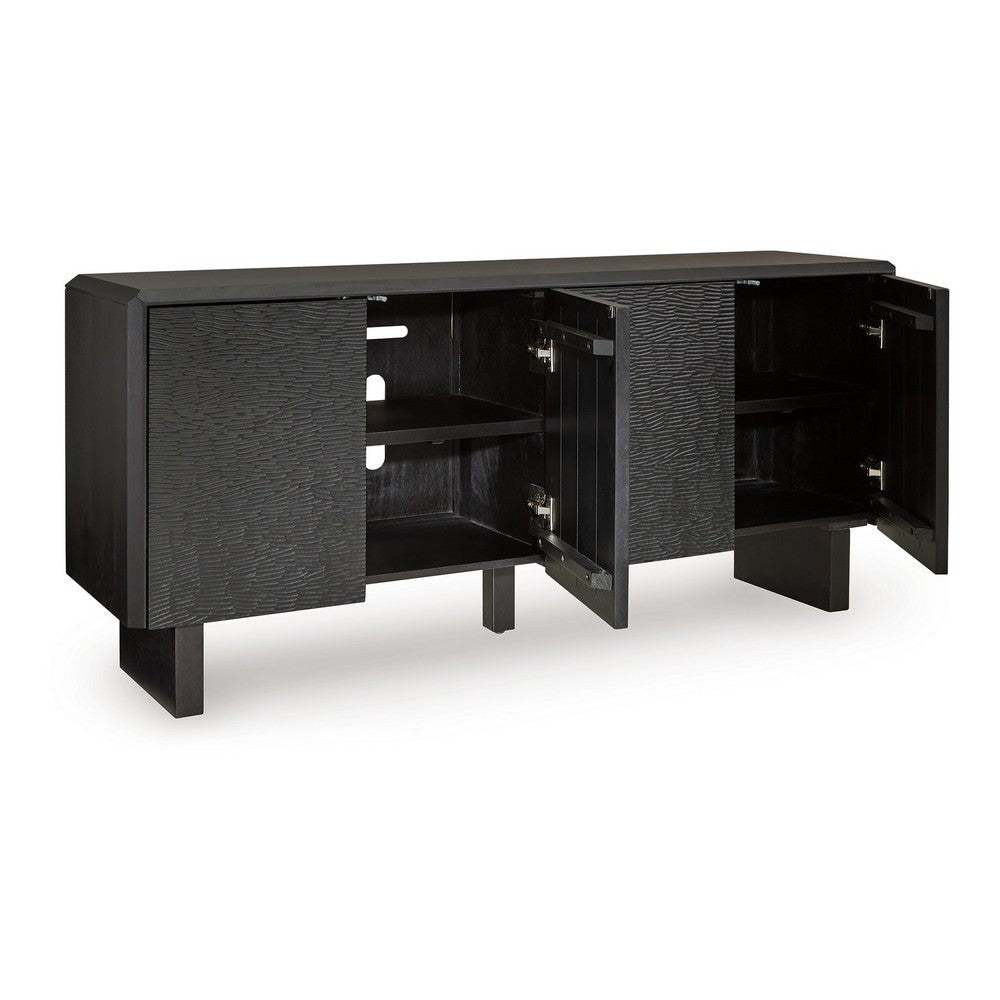 Ashley Arrel Sideboard Console Beveled 4 Doors Black Solid Wood 65 Inch BM329746