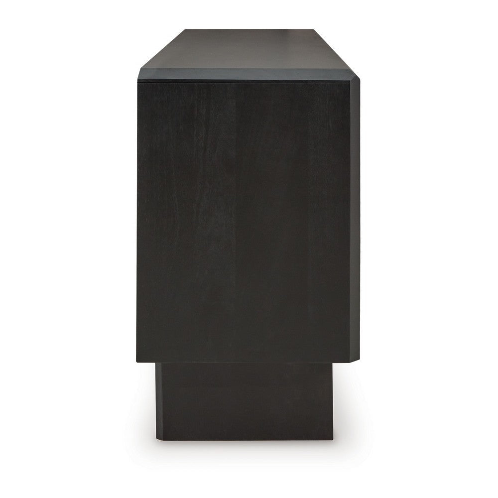 Ashley Arrel Sideboard Console Beveled 4 Doors Black Solid Wood 65 Inch BM329746