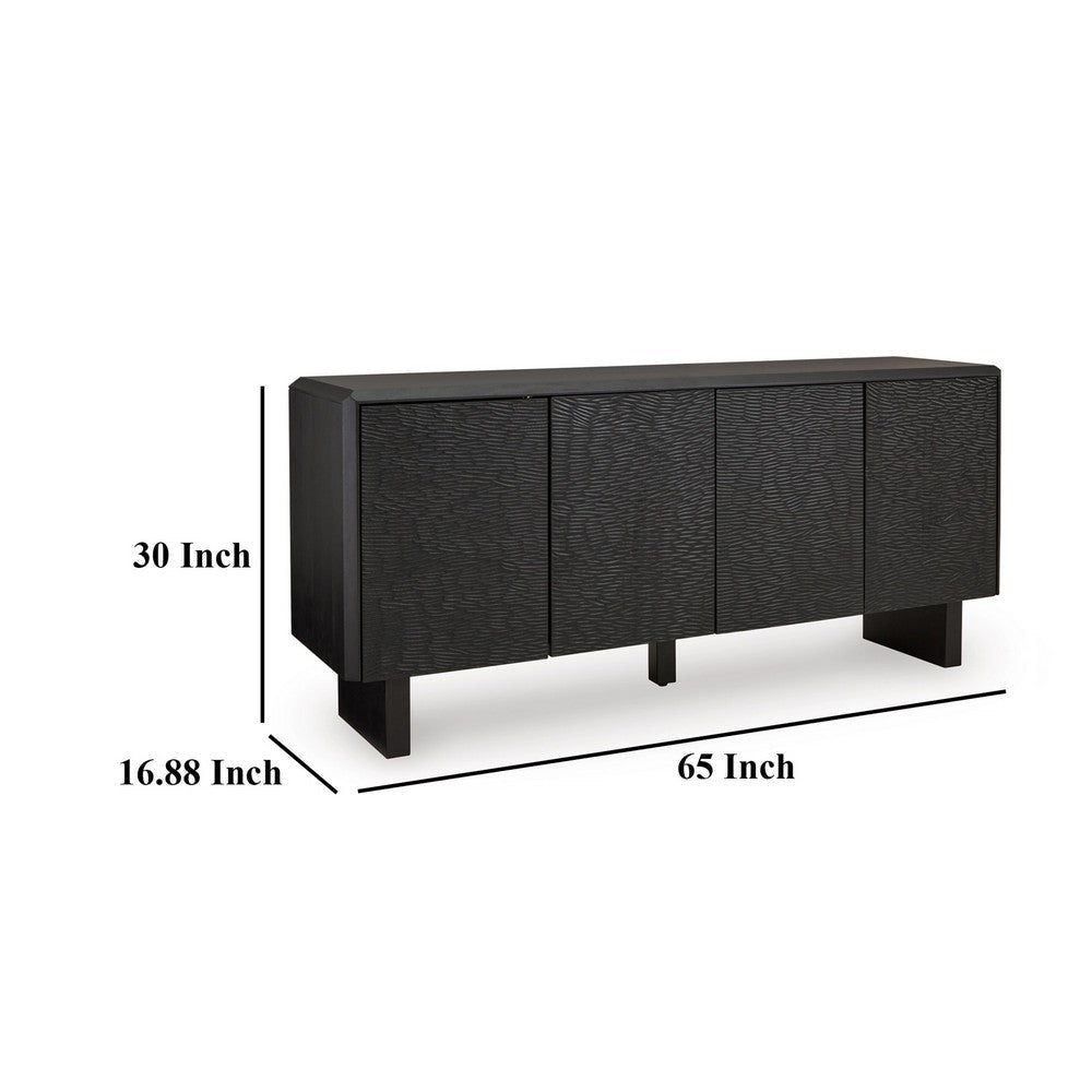 Ashley Arrel Sideboard Console Beveled 4 Doors Black Solid Wood 65 Inch BM329746