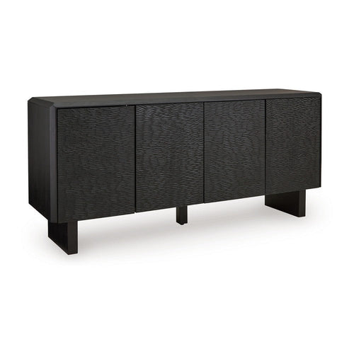Ashley Arrel Sideboard Console, Beveled, 4 Doors, Black Solid Wood 65 Inch