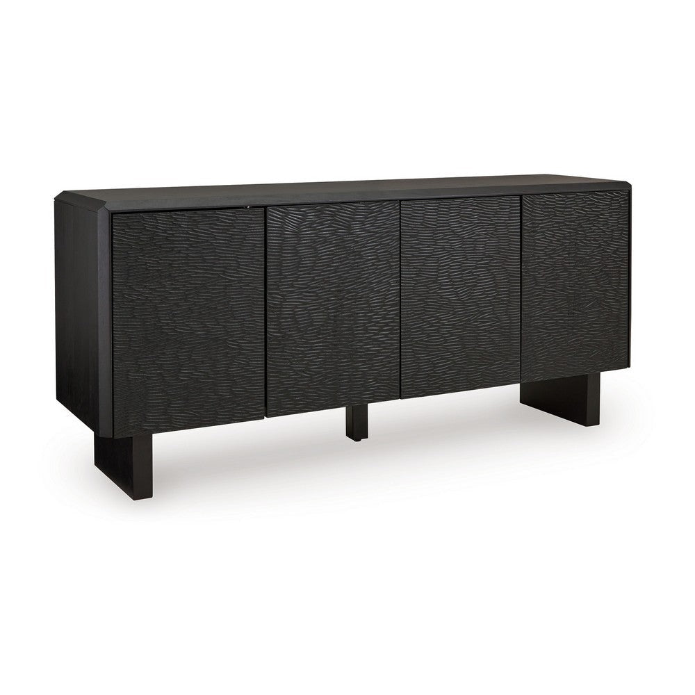 Ashley Arrel Sideboard Console, Beveled, 4 Doors, Black Solid Wood 65 Inch