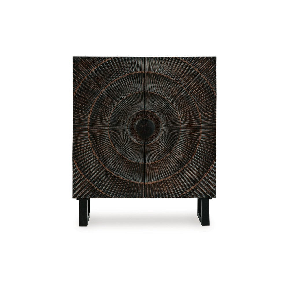 Ashley Ayma Buffet Console with 2 Doors Carved Sunburst Black Wood 40 Inch BM329747