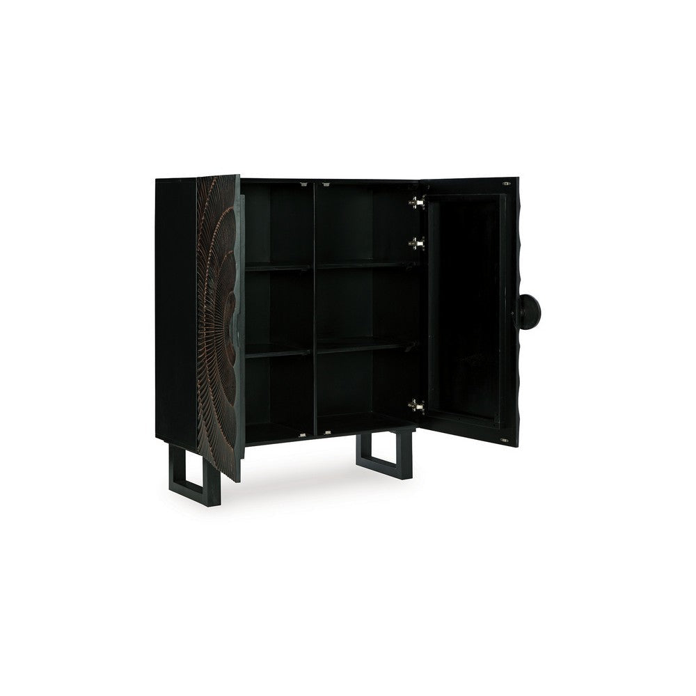 Ashley Ayma Buffet Console with 2 Doors Carved Sunburst Black Wood 40 Inch BM329747