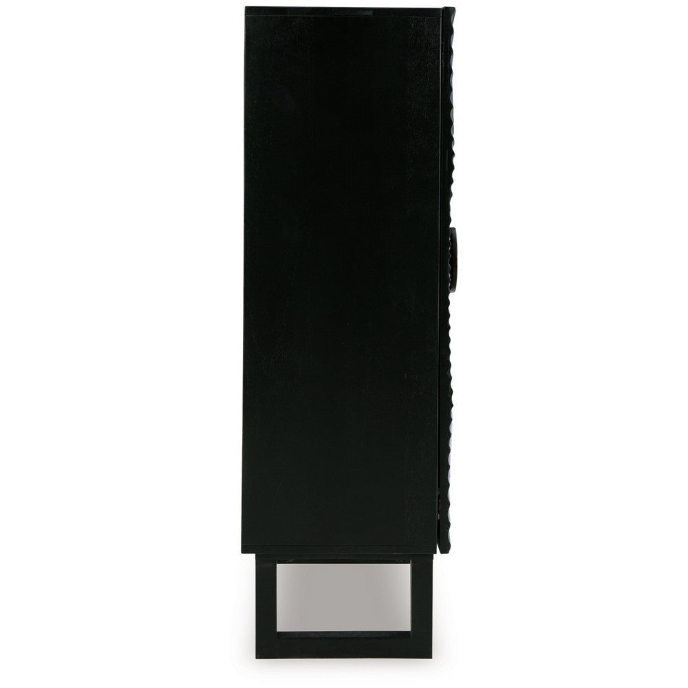 Ashley Ayma Buffet Console with 2 Doors Carved Sunburst Black Wood 40 Inch BM329747