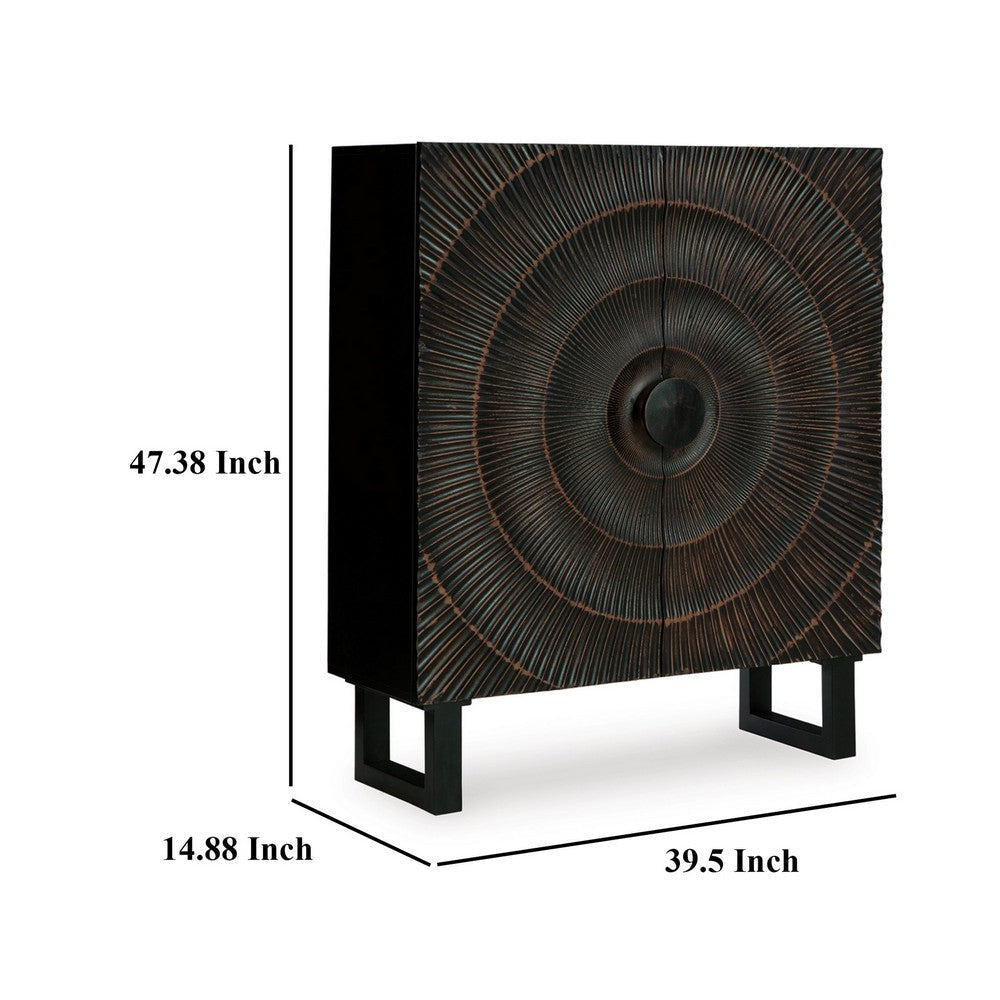 Ashley Ayma Buffet Console with 2 Doors Carved Sunburst Black Wood 40 Inch BM329747