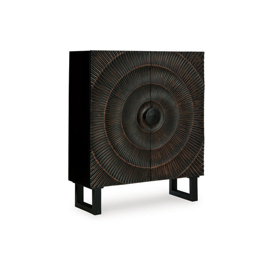 Ashley Ayma Buffet Console with 2 Doors, Carved Sunburst, Black Wood 40 Inch