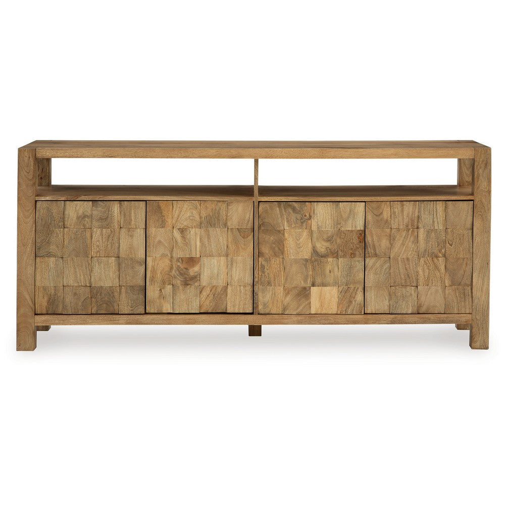Ashley Hugh Sideboard Cabinet Console Butcher Block Natural Brown 68 Inch BM329749