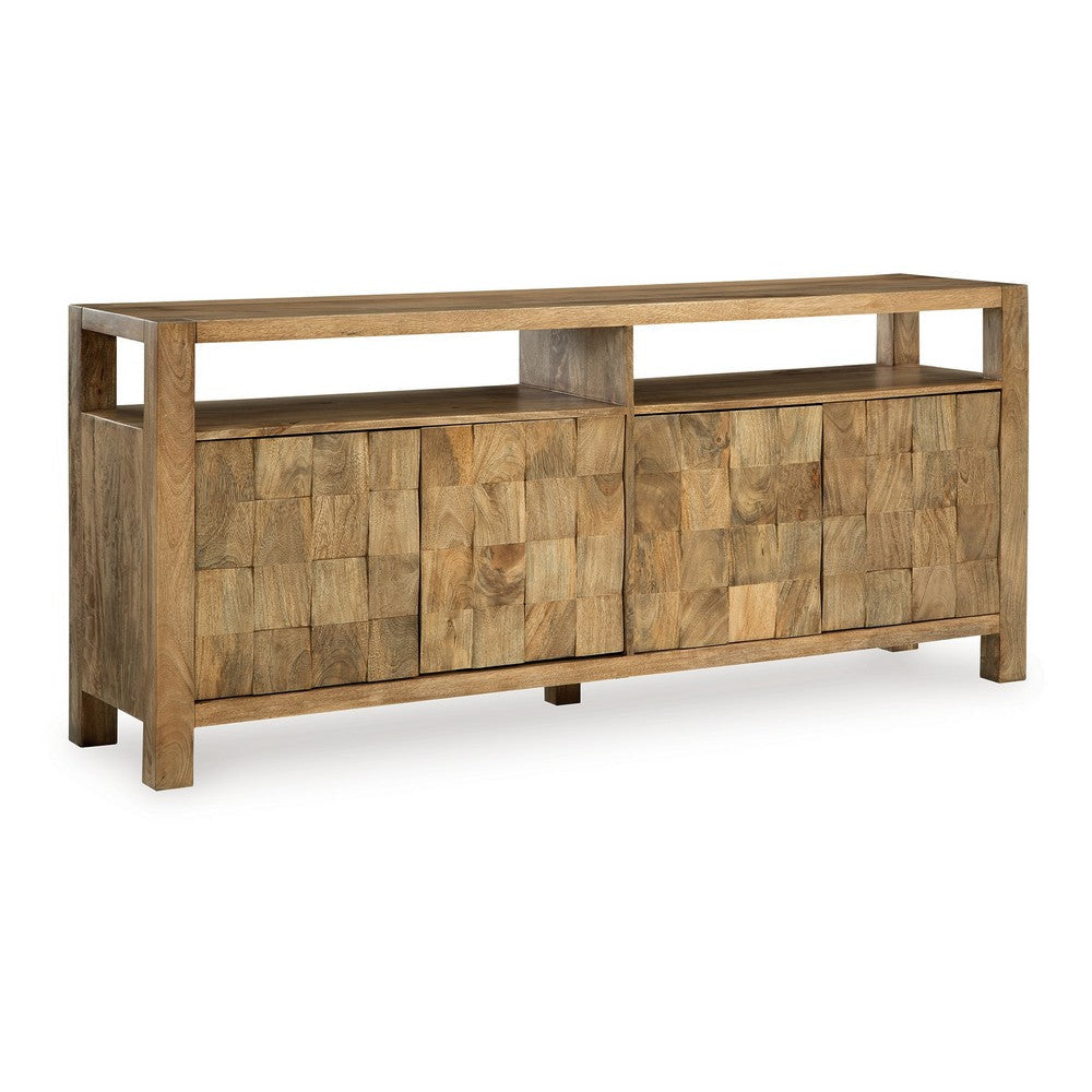 Ashley Hugh Sideboard Cabinet Console, Butcher Block Natural Brown 68 Inch