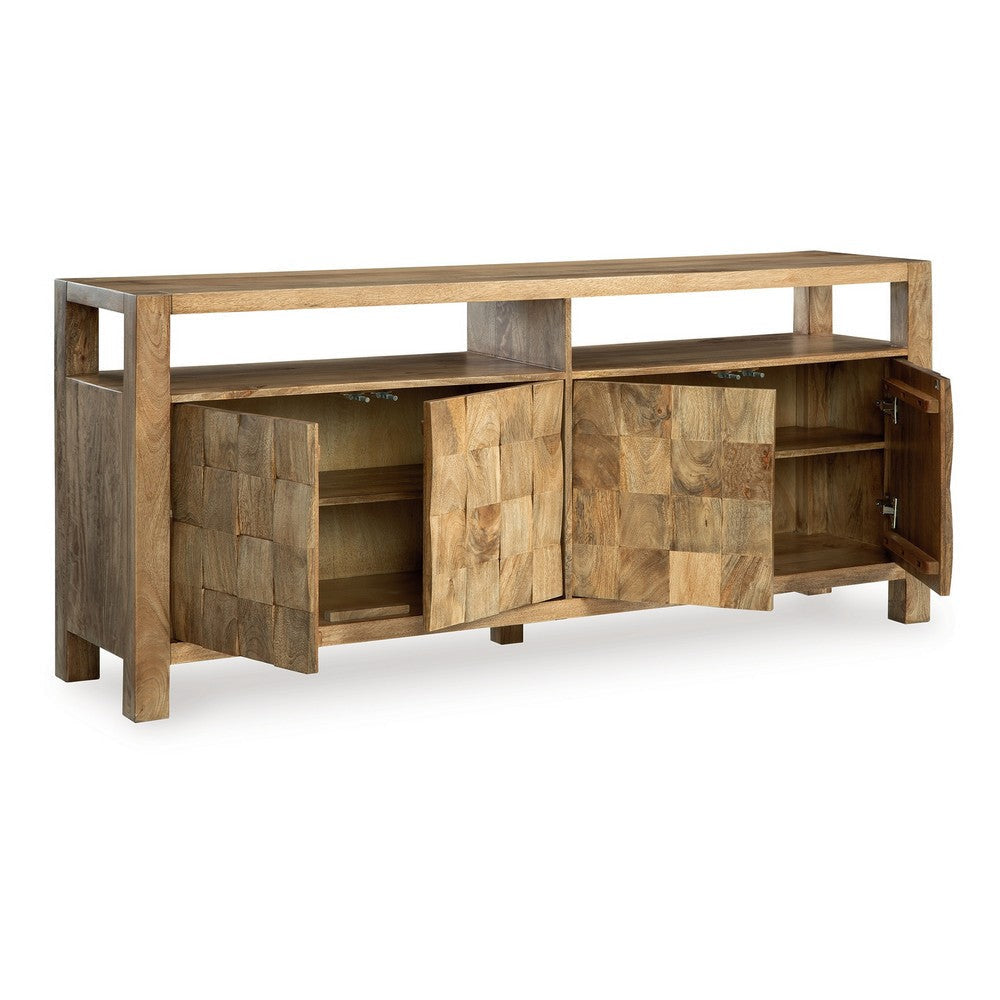 Ashley Hugh Sideboard Cabinet Console Butcher Block Natural Brown 68 Inch BM329749