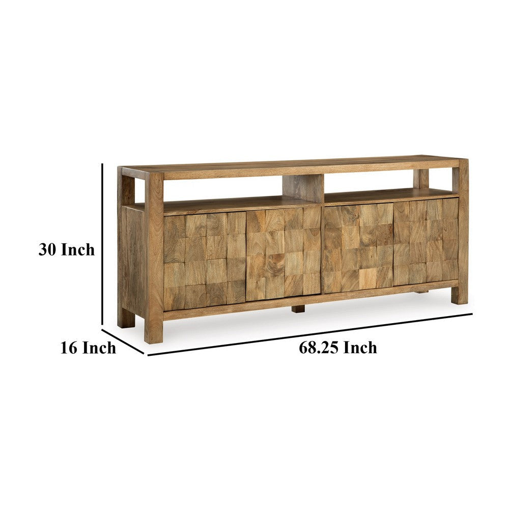 Ashley Hugh Sideboard Cabinet Console Butcher Block Natural Brown 68 Inch BM329749